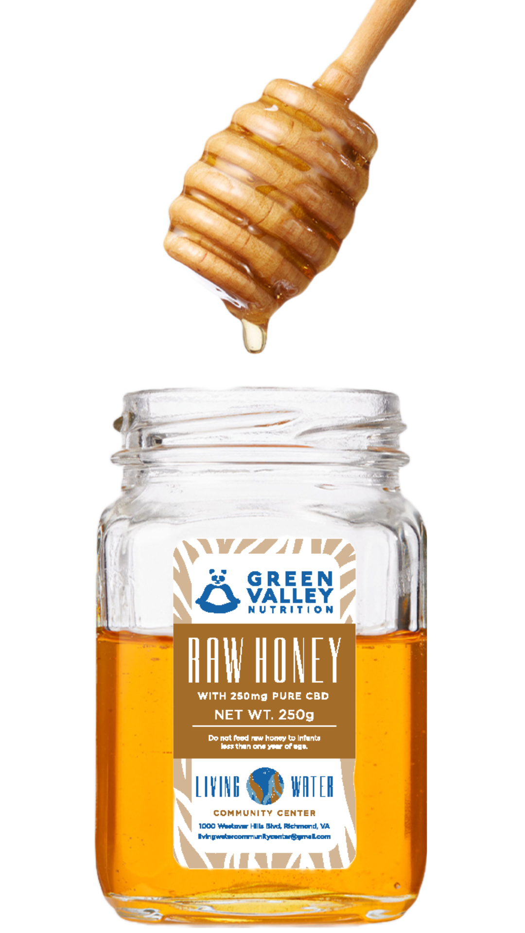 Green Valley Nutrition CBD Infused Hemp Honey Wildflower Raw 250mg Living Water Richmond Virginia